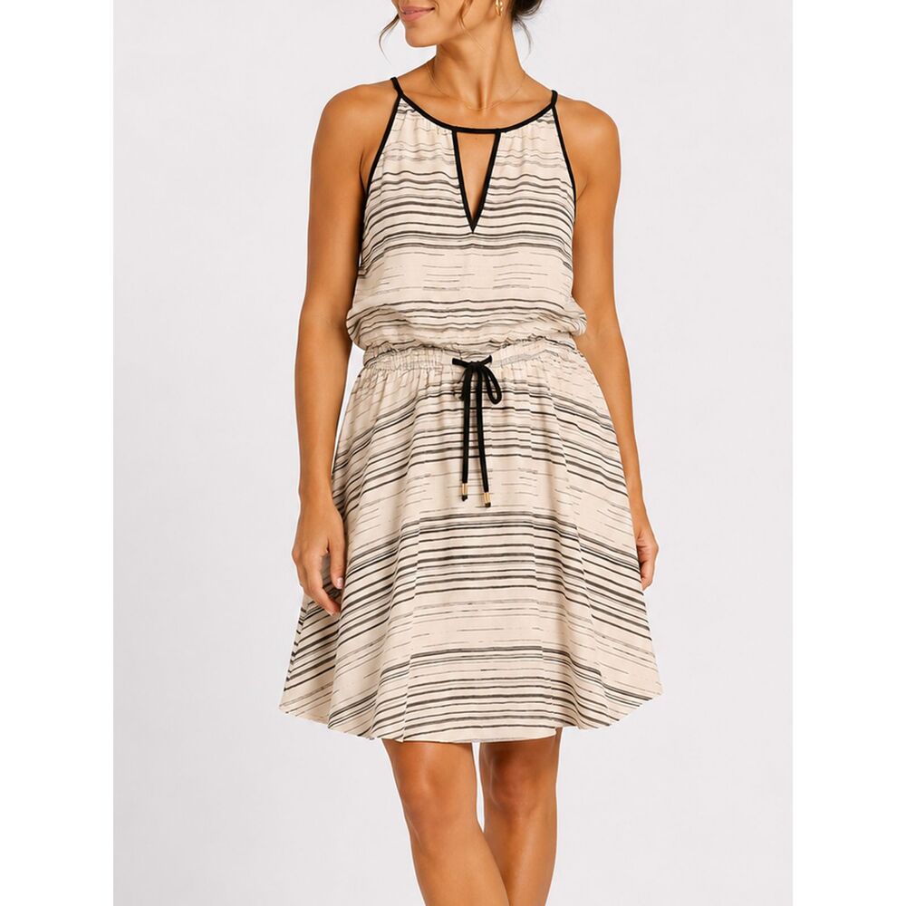 Banana Republic Ivory Black Striped Halter Dress Fit & Flare Size 10 Tall